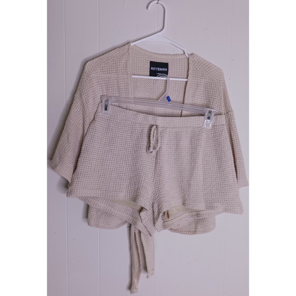 KITTENISH Tie Front Cardigan With Shorts Set Women's Size L
